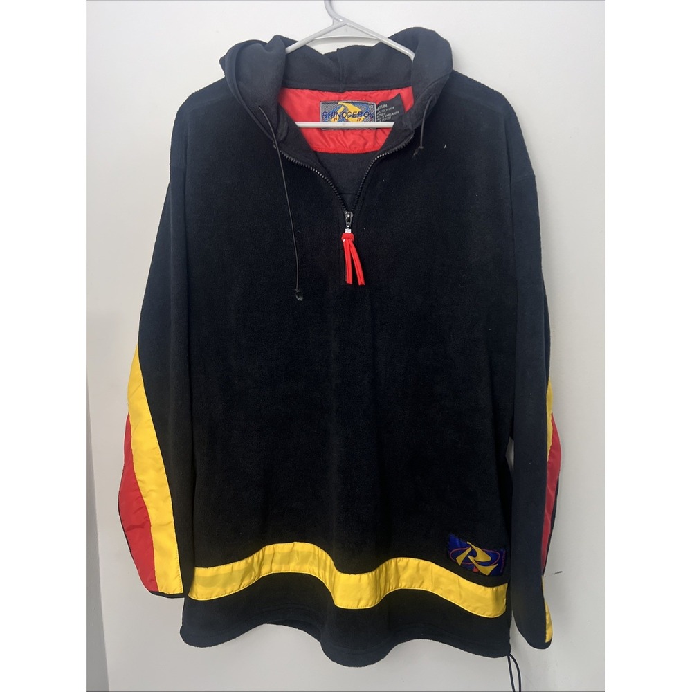 Y2K Rhinoceros Sport Hoodie Mens Size Medium Black Fleece Quarter Zip Streetwear